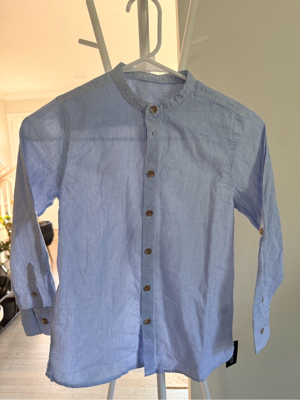 Dunnes Light Blue Band-Collar Button-Up Shirt
